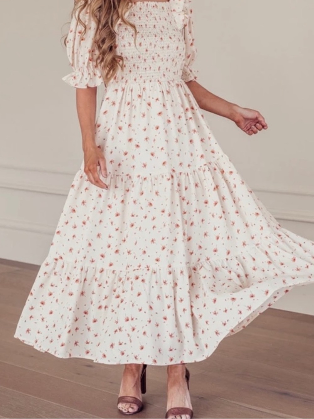 Jessakae Daydreamer Smocked Midi Dress In Cream Floral NWT Size Large